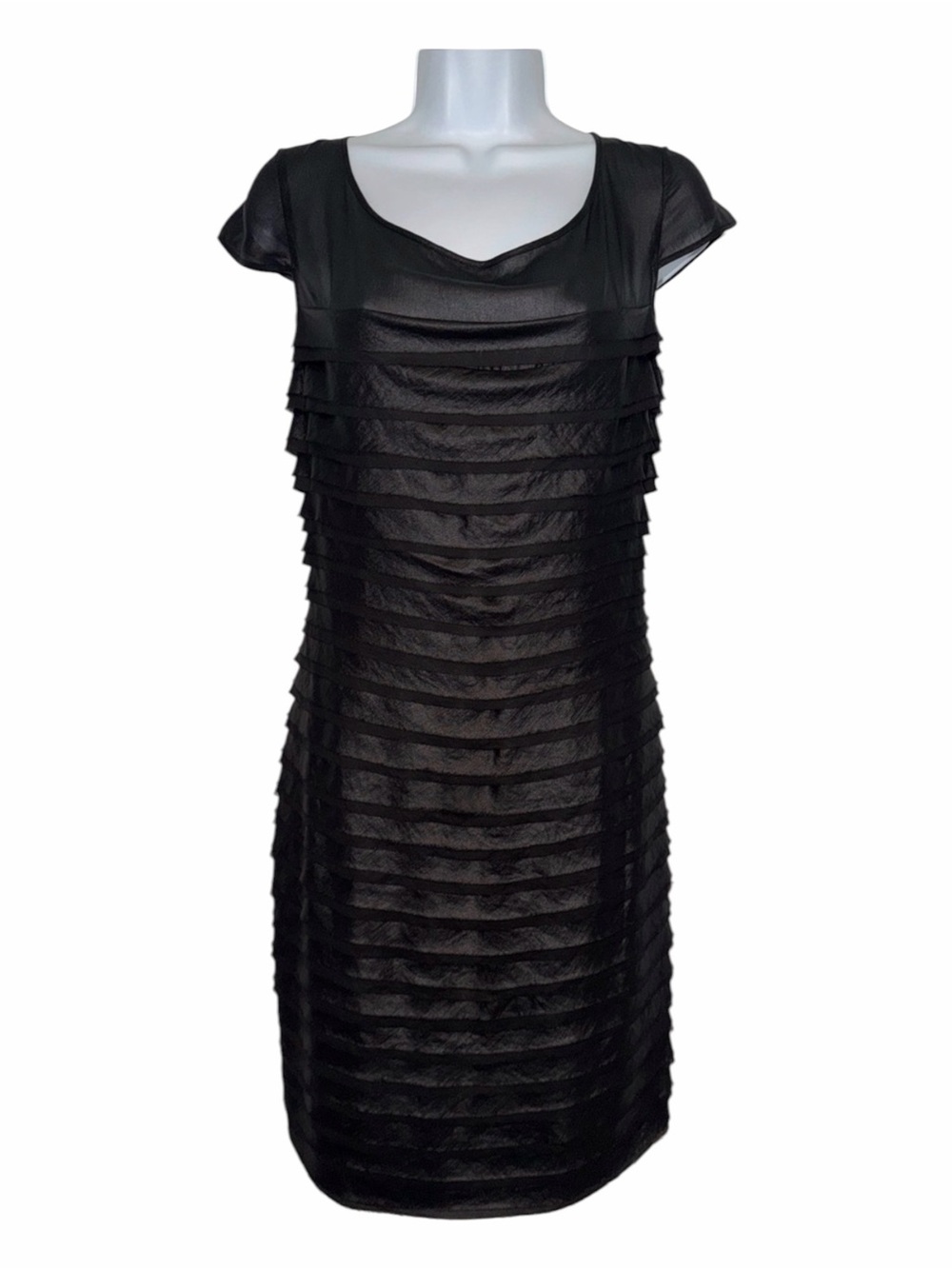 Andrew Marc Black Shutter Pleat Cap Sleeve
Cocktail Dress
